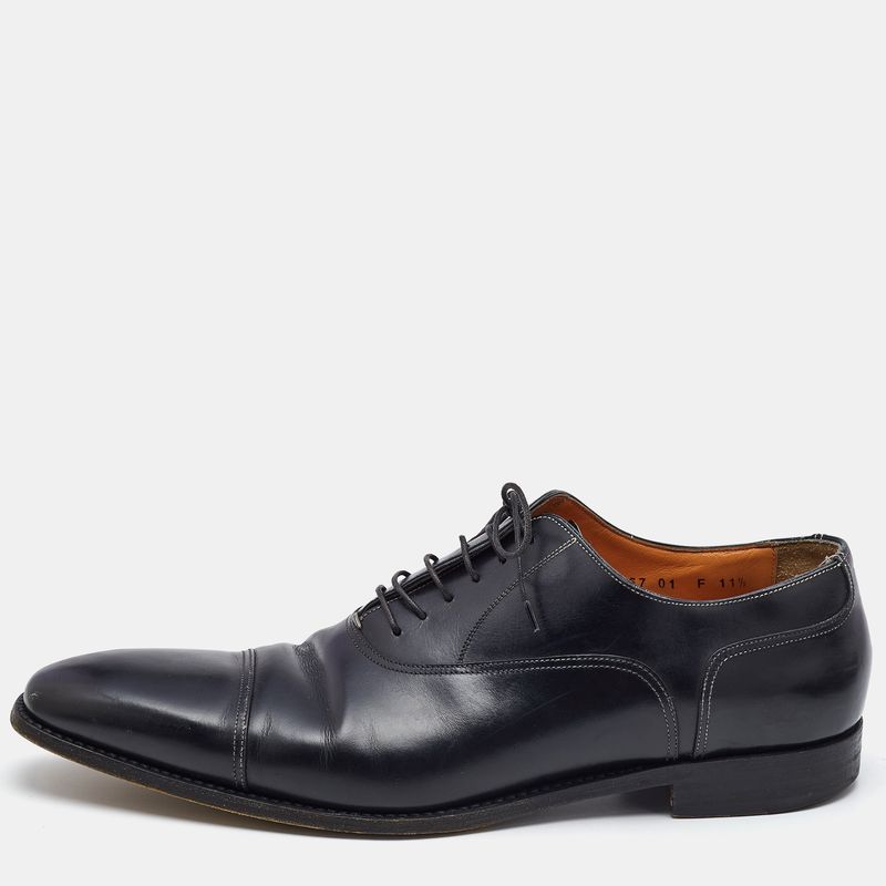 Santoni Black Leather Lace Up Oxfords Size 45.5